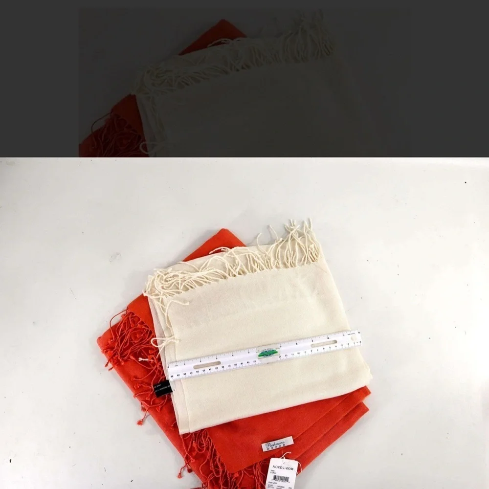 Pashmina Shawl Scarf in Coral - and - Cashmere Wool / Silk Shawl Scarf in Ivory